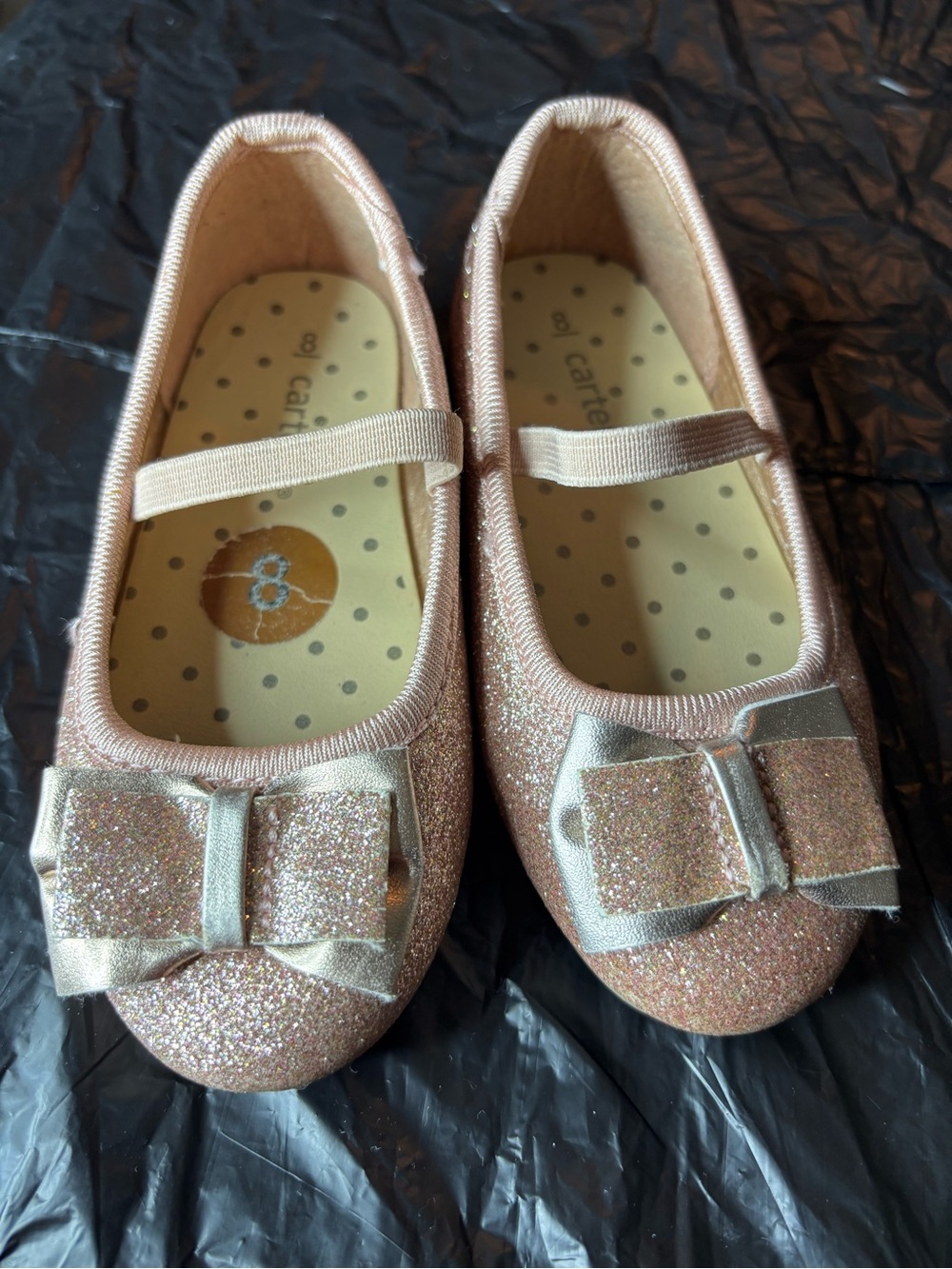 Carter's Rose Gold Glitter Bow Mary Jane Shoes Size 8 Event Sparkle Formal
